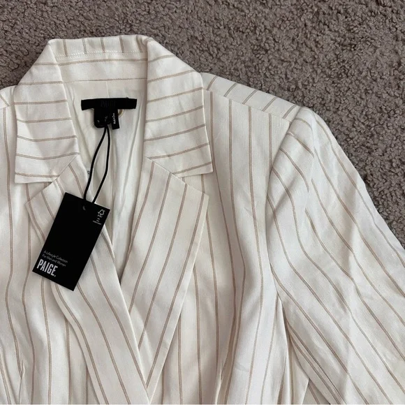 Paige Rosette Stripe Double Breasted Linen Blend Blazer Womens 6 - Picture 9 of 14